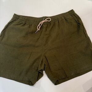 Quince Mens Linen Shorts Sz XXL Drawstring Beach Army Green Pull On